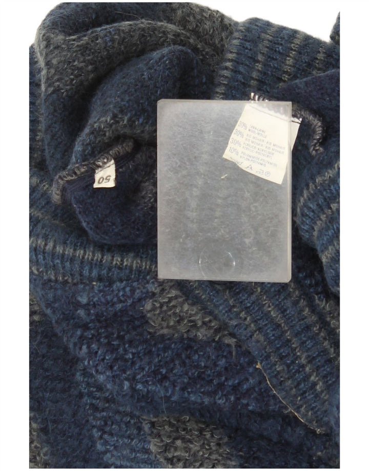 Vintage męski sweter rozpinany IT 50 średni granatowy wełniany jodełka