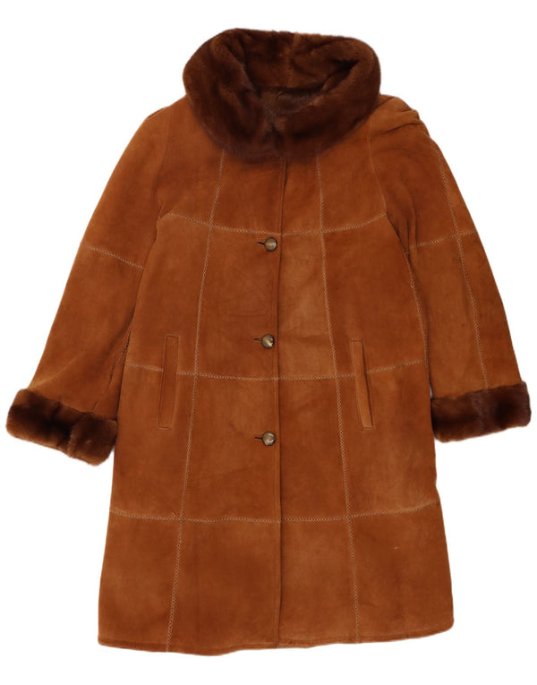 Vintage Womens Shearling Coat IT 46 Large Brown Leather