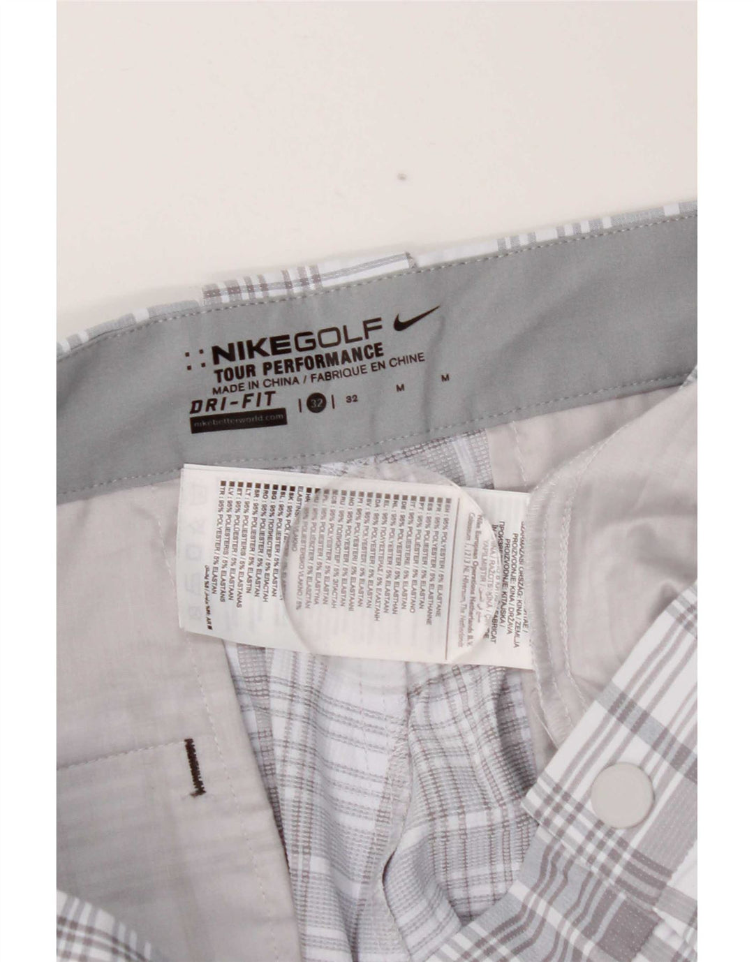 Męskie spodenki chino Nike Dri Fit W32, poliester w szarą kratkę