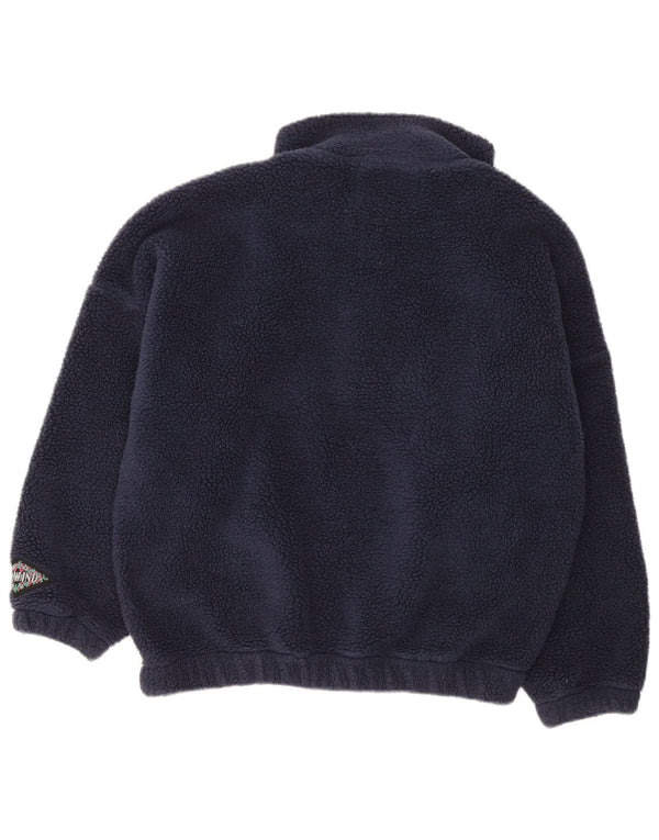 Vintage Mens Loose Fit Button Neck Fleece Jumper IT 44/46 Small Navy Blue