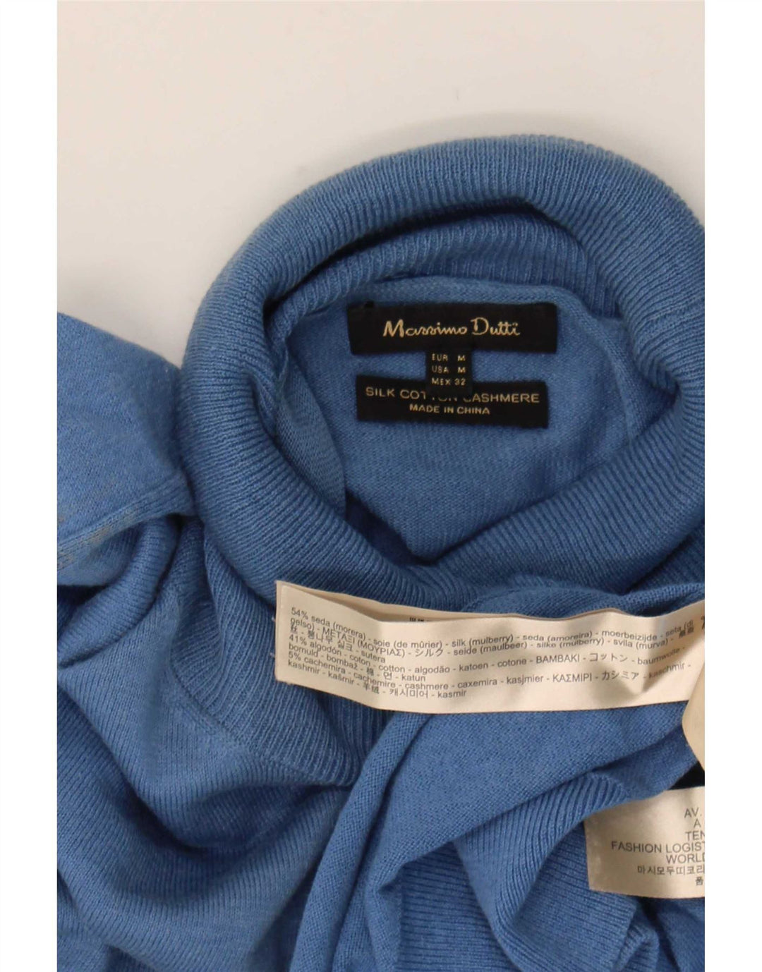 Sweter damski Massimo Dutti z wywijanym dekoltem UK 14, średni niebieski jedwab