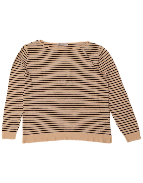 Sweter damski Zara z dekoltem w łódkę UK 14 w średnie beżowe paski