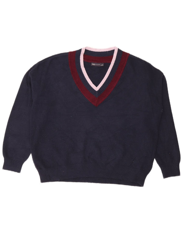Marks & Spencer Damski sweter z dekoltem w kształcie litery V, UK 16, duży, granatowy