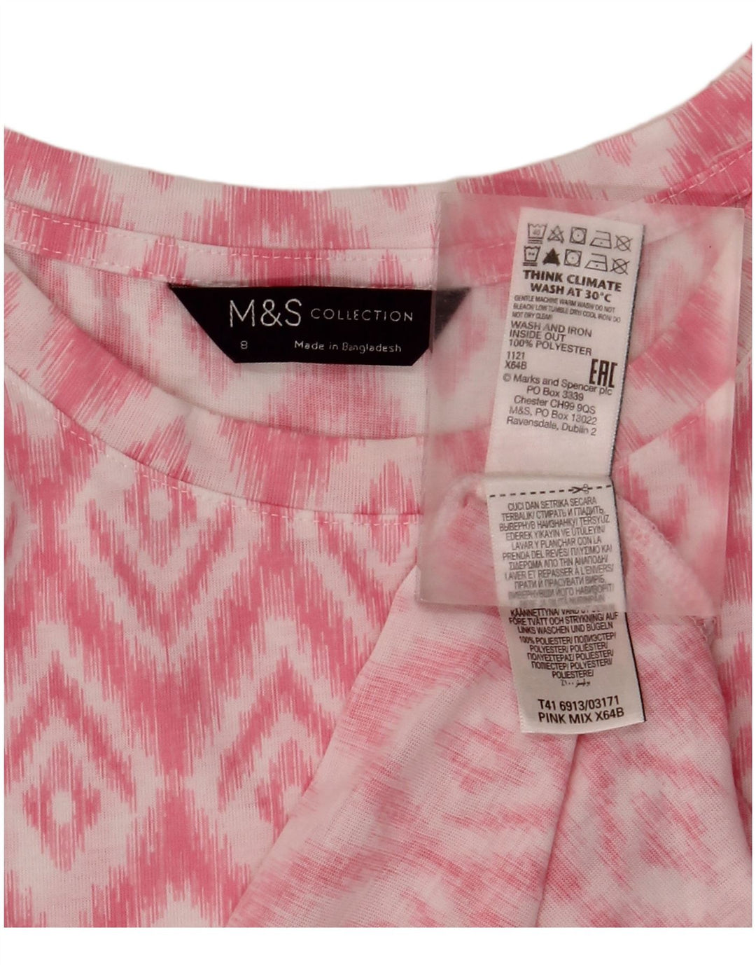 Damska bluzka bez rękawów Marks & Spencer UK 8, mała, różowa, poliester Ikat