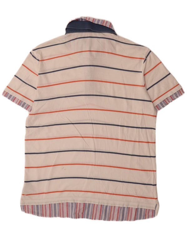 Kappa Mens Polo Shirt XL White Striped Cotton