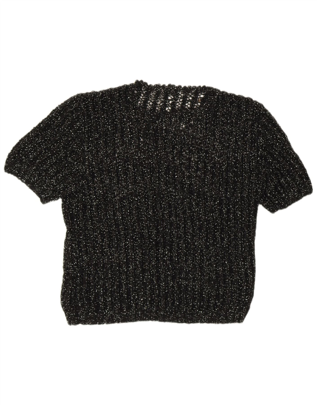 Vintage damski sweter z krótkim rękawem i okrągłym dekoltem UK 12, średni czarny