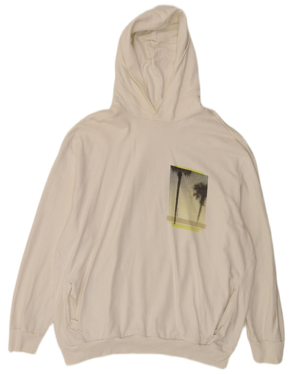 Męski sweter z kapturem i grafiką Calvin Klein 3XL w kolorze złamanej bieli, bawełniany