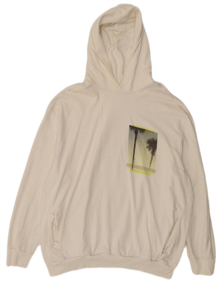 Męski sweter z kapturem i grafiką Calvin Klein 3XL w kolorze złamanej bieli, bawełniany