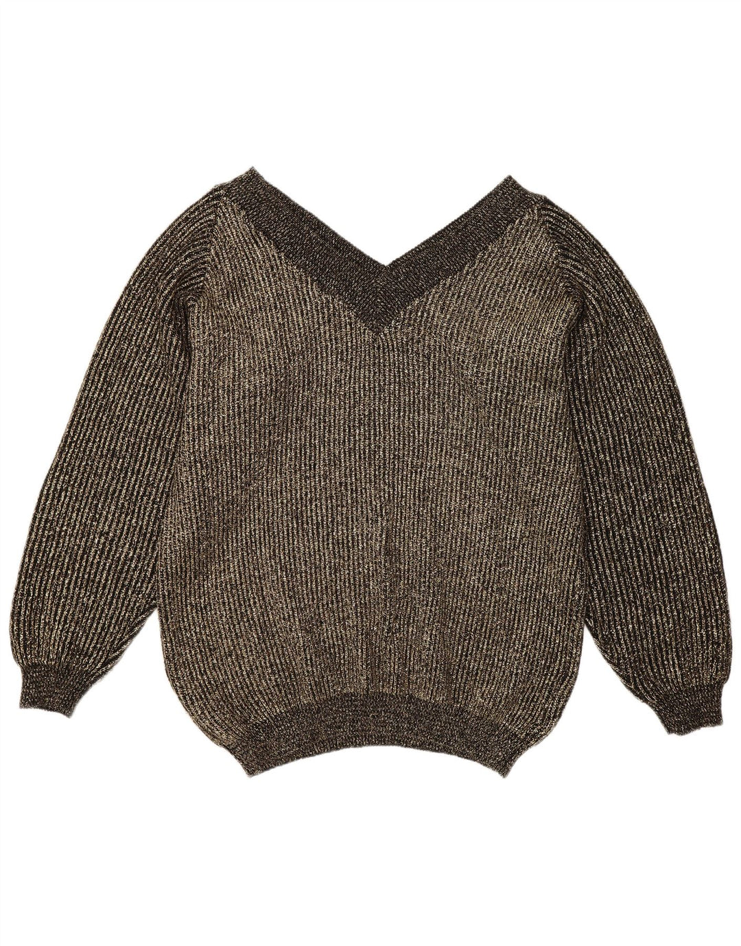Vintage damski sweter oversize z dekoltem w kształcie litery V, UE 40, średnie złote plamki