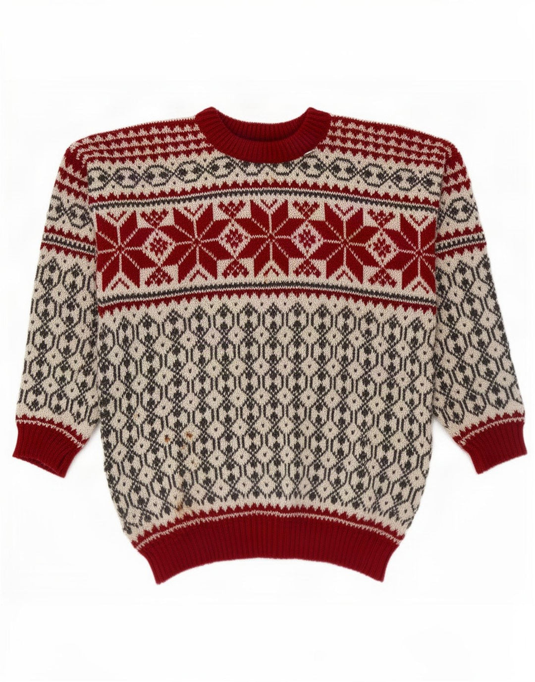 Męski sweter unisex Voss z okrągłym dekoltem, średni, złamany biały Fair Isle