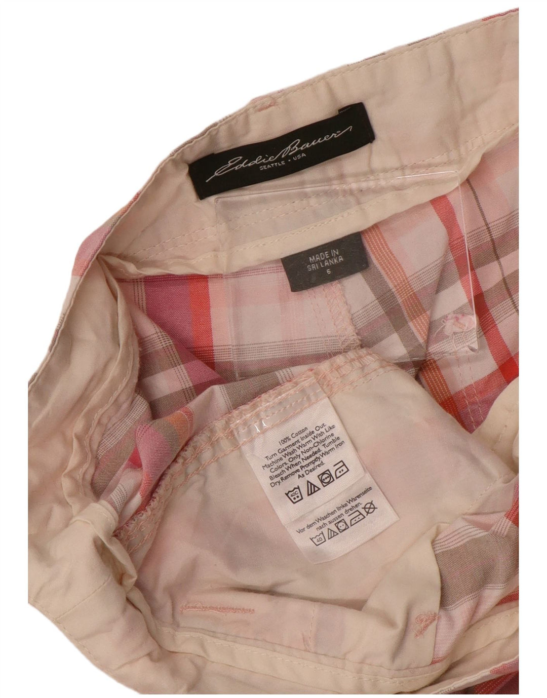 Damskie spodenki Chino EDDIE BAUER US 6 Medium W32, bawełna w różową kratkę