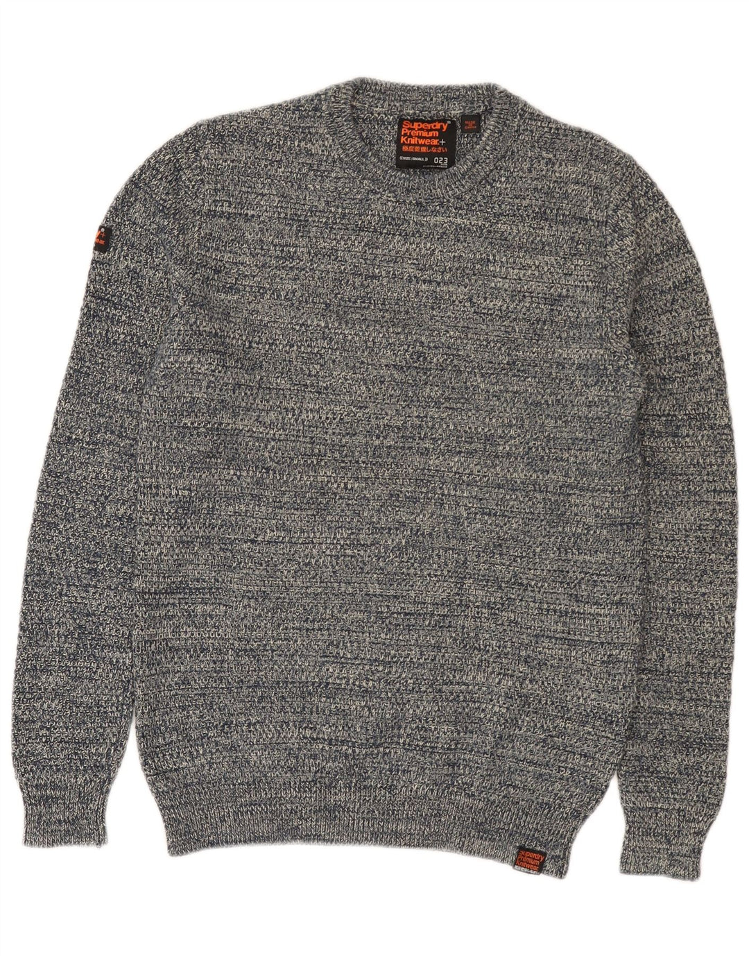 SUPERDRY Męski sweter z okrągłym dekoltem, mały, granatowy, bawełniany w cętki
