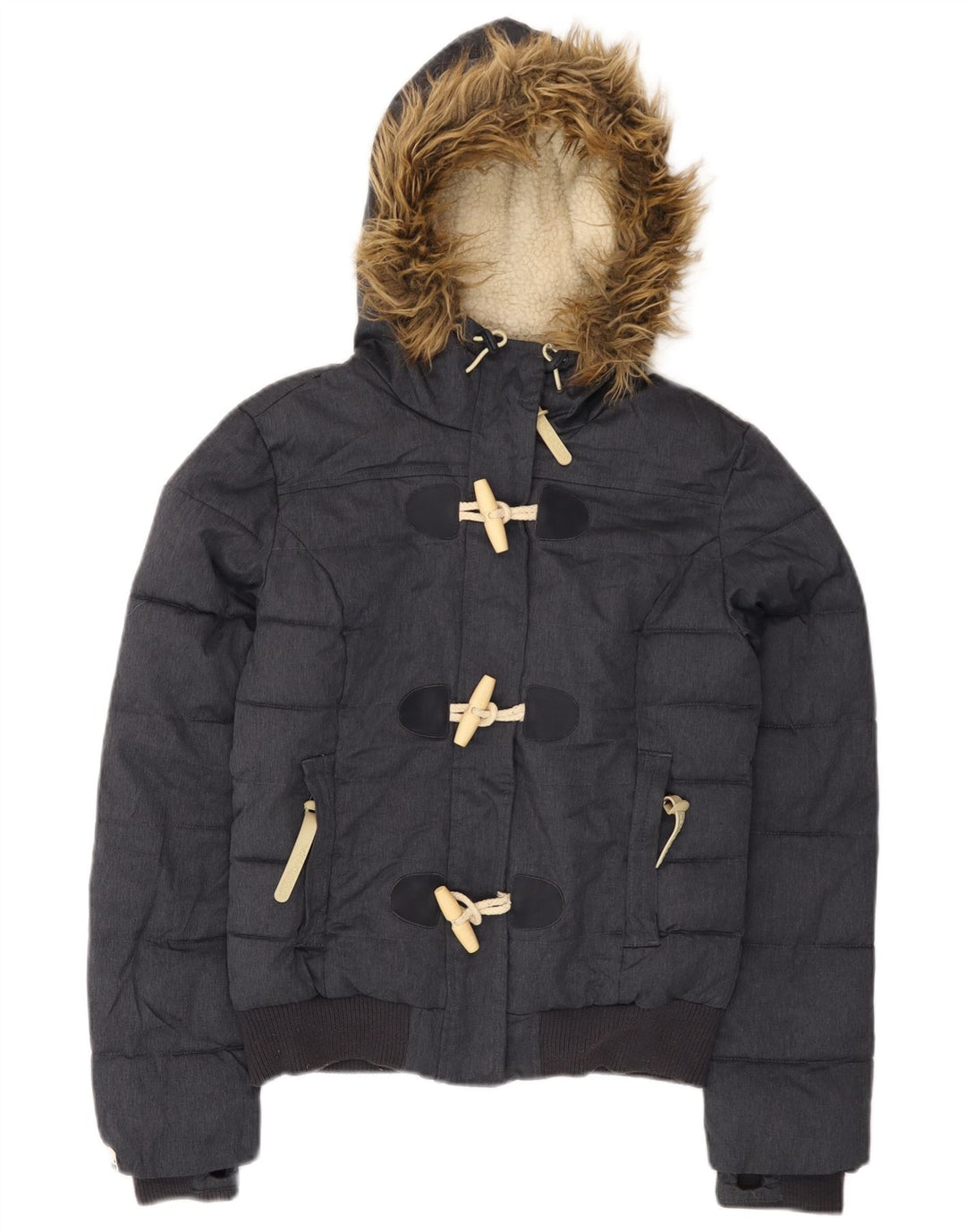 Damska wyściełana kurtka z kapturem Superdry UK 10, mała, szary poliester