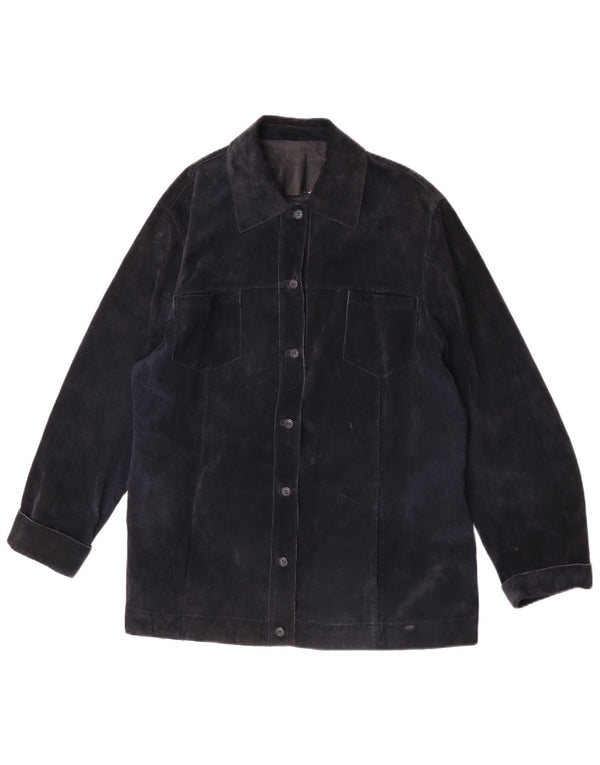 Zamszowa kurtka damska ELENA MIRO UK 18 XL, granatowa, skórzana
