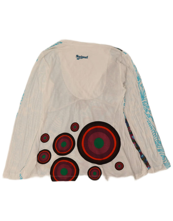 Desigual Womens Graphic Top Long Sleeve UK 12 Medium White Floral Viscose