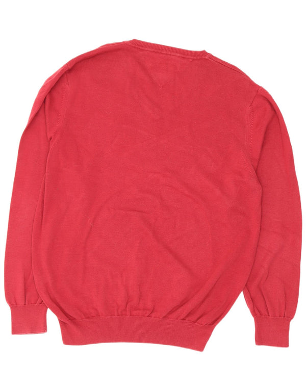 Tommy Hilfiger Mens V-Neck Jumper Sweater Large Red Cotton