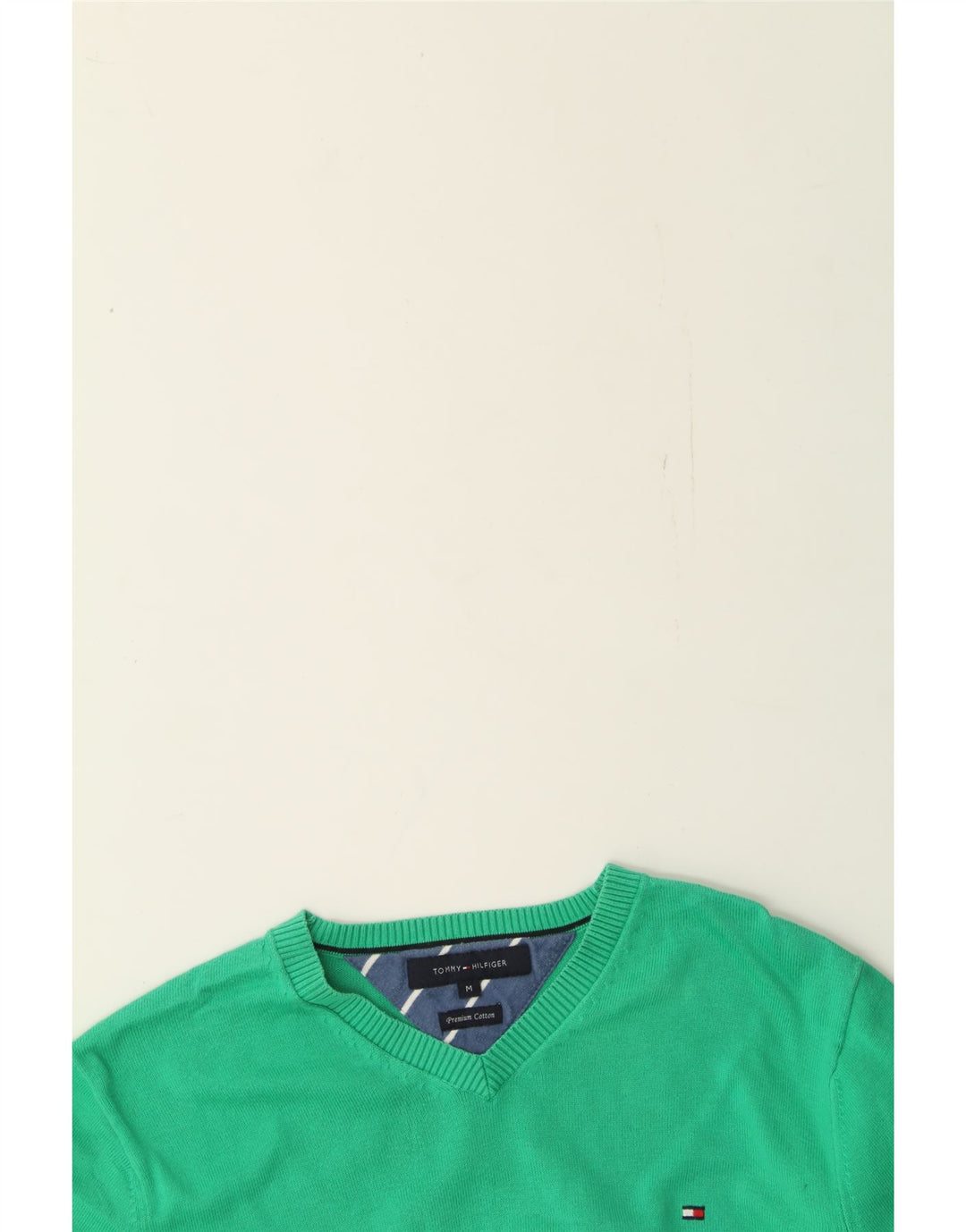 TOMMY HILFIGER Mens V-Neck Jumper Sweater Medium Green Cotton Vintage Tommy Hilfiger and Second-Hand Tommy Hilfiger from Messina Hembry 