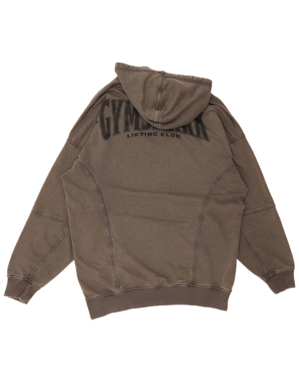 Męski sweter z kapturem i grafiką GYMSHARK, duży, szary, bawełniany