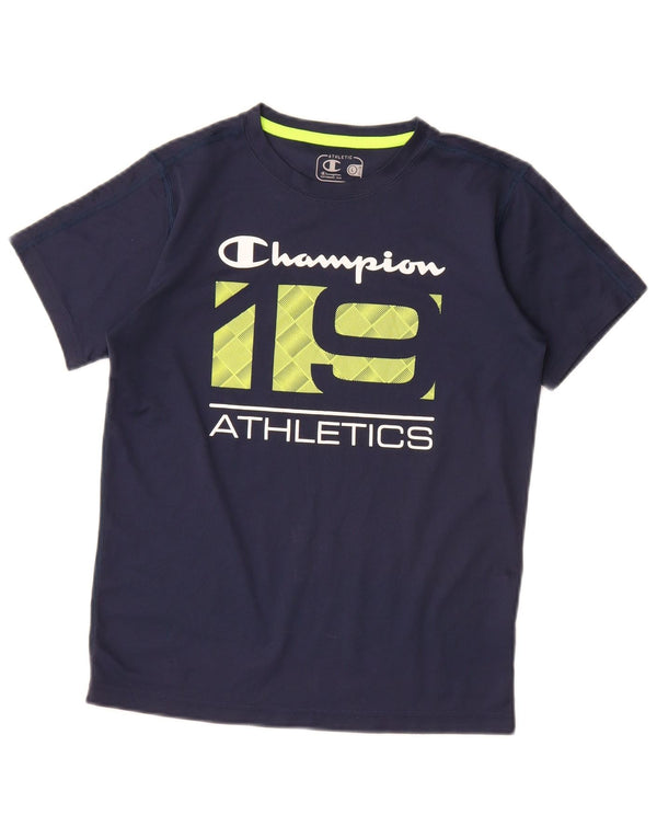 Chłopięcy T-shirt z grafiką Champion, rozmiar 11-12 lat, duży, granatowy, poliester