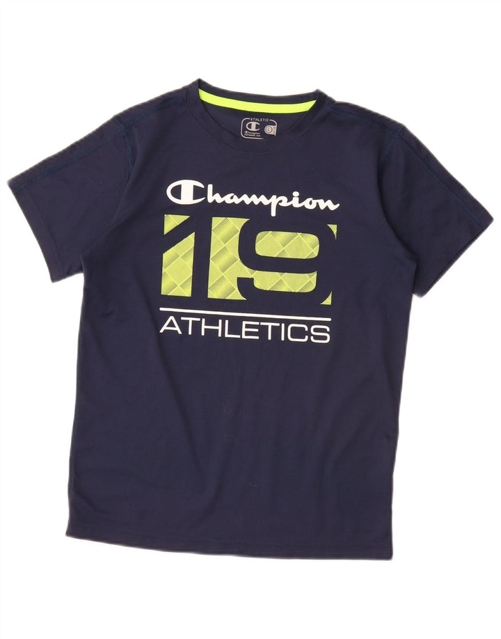Chłopięcy T-shirt z grafiką Champion, rozmiar 11-12 lat, duży, granatowy, poliester