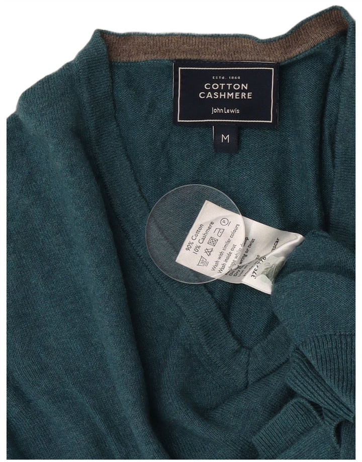 Męski sweter John Lewis z dekoltem w kształcie litery V, średnioniebieski, bawełniany