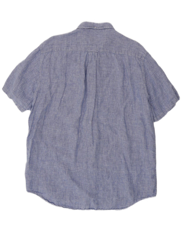 Koszula męska z krótkim rękawem GANT, rozmiar 45/46, 2XL, niebieska lniana pepitka