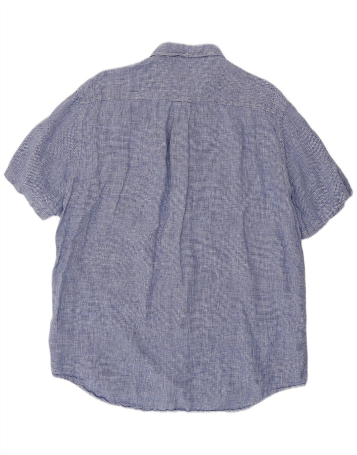 Koszula męska z krótkim rękawem GANT, rozmiar 45/46, 2XL, niebieska lniana pepitka