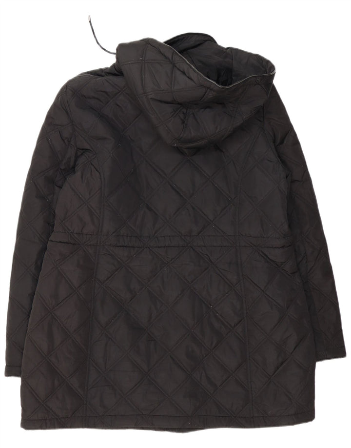 Damski pikowany płaszcz z kapturem DKNY UK 18 XL, czarny poliester