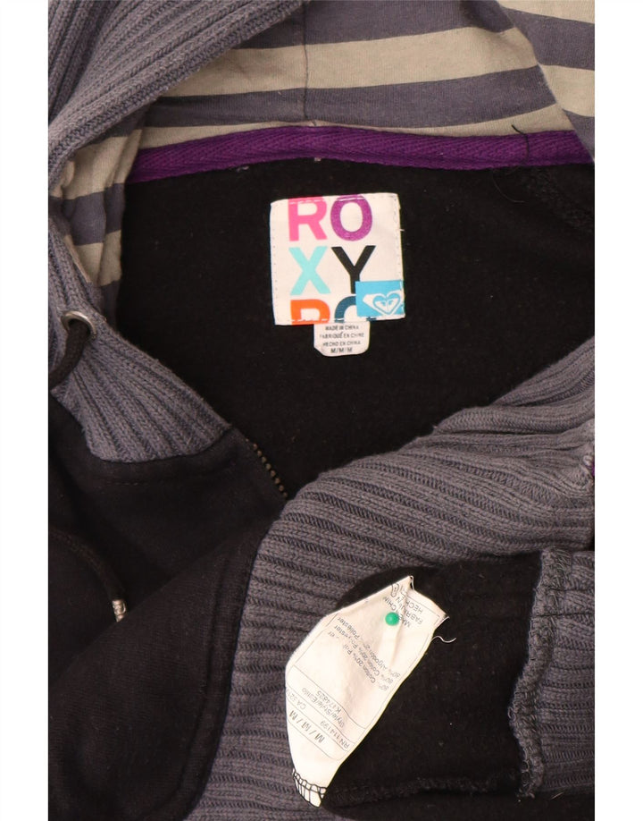 Damski sweter z kapturem i zapinanym na zamek Roxy, UK 12, średni, czarny, kwiatowy