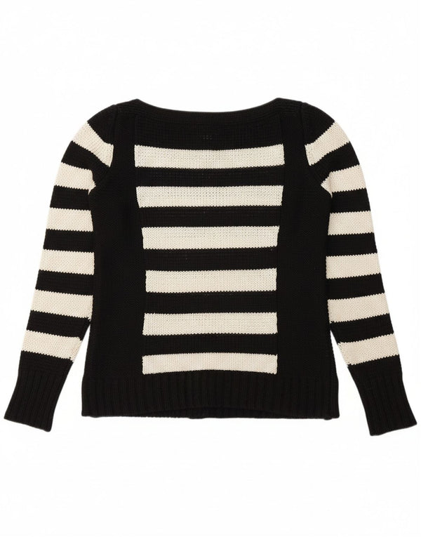 CALVIN KLEIN Womens Boat Neck Jumper Sweater UK 10 Small Black Striped