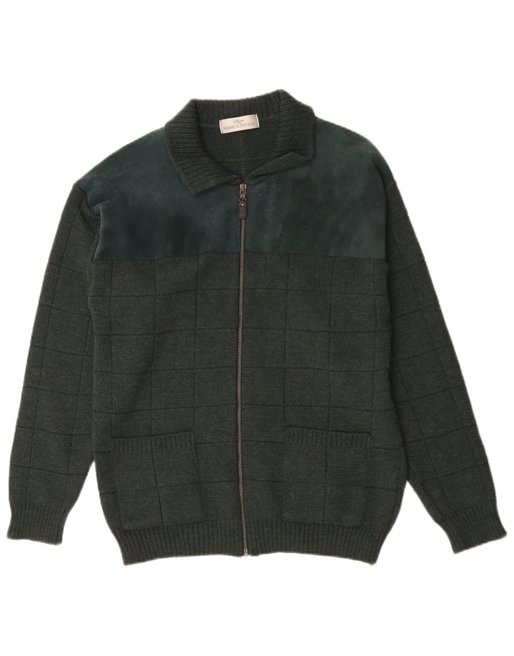 Marks & Spencer Mens St. Michael Cardigan Sweater Small Green Check Wool