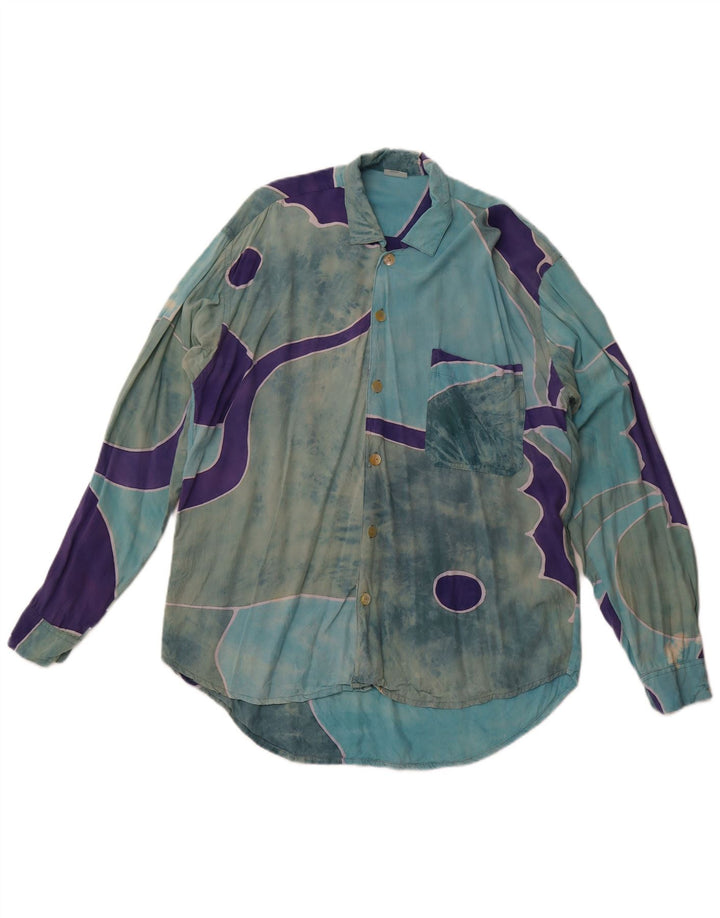 Męska koszula VINTAGE w abstrakcyjny wzór XL, niebieski sztuczny jedwab