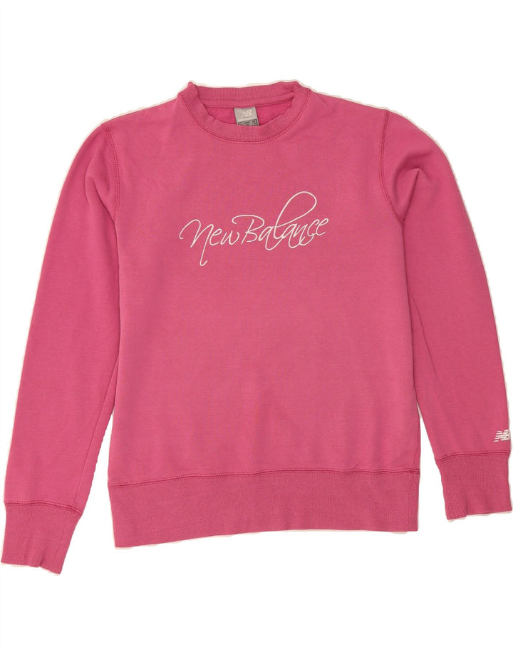 NEW BALANCE Womens Graphic Sweatshirt Jumper UK 10 Small Pink Polyester Vintage New Balance and Second-Hand New Balance from Messina Hembry 