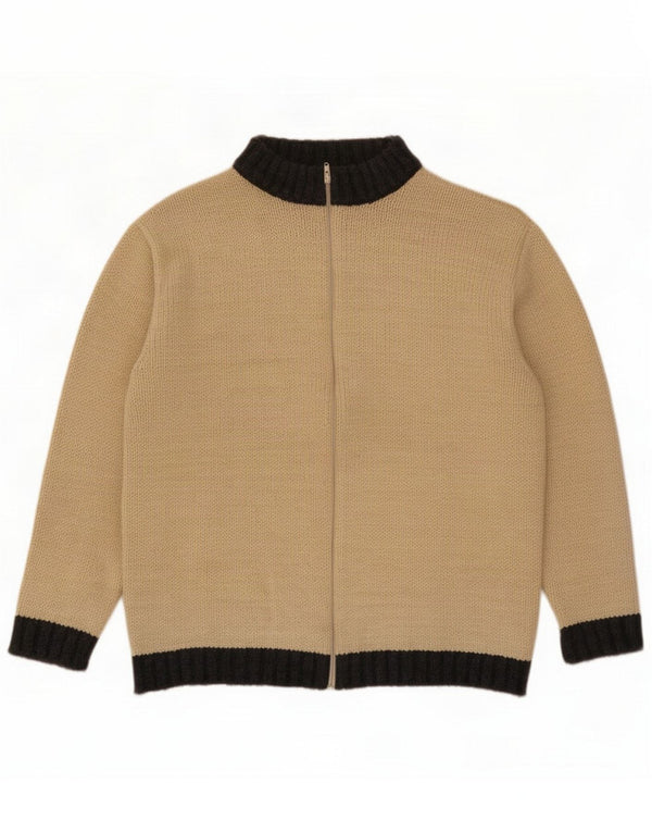 Vintage męski sweter kardigan XL beżowy wełniany blok kolorów