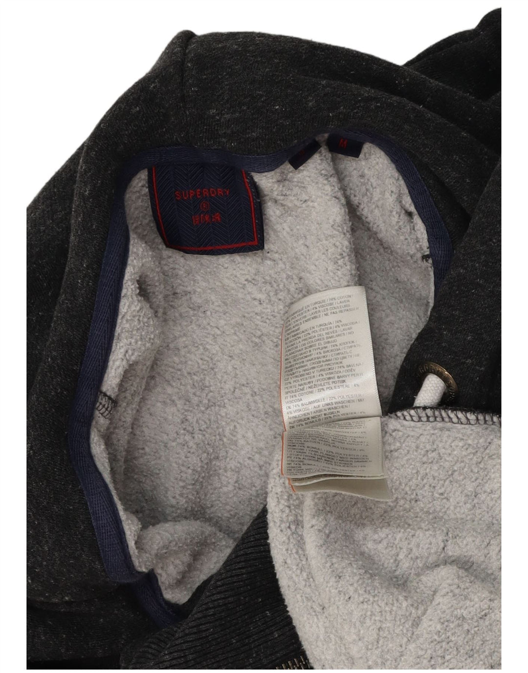 Męski sweter z kapturem Superdry z grafiką i zamkiem, średnioszary, bawełniany w cętki