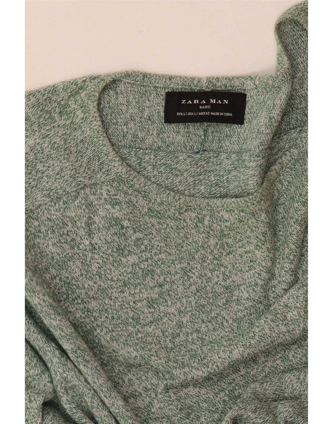 Męski sweter Zara z dekoltem w łódkę, duży, zielony, nakrapiany