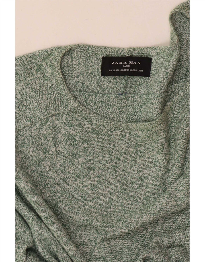 Męski sweter Zara z dekoltem w łódkę, duży, zielony, nakrapiany