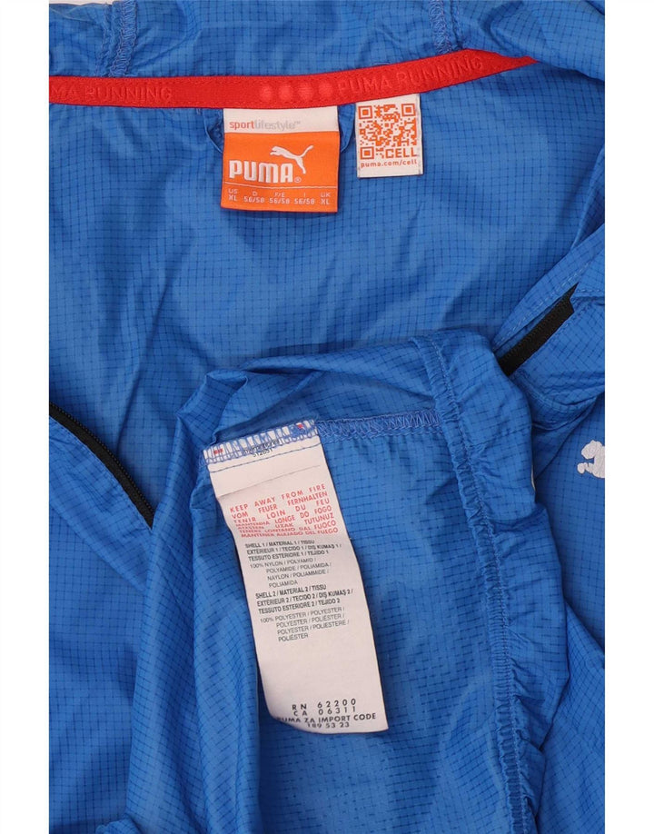 Męska kurtka przeciwdeszczowa Puma z kapturem UK 42 XL, nylon w niebieską kratkę