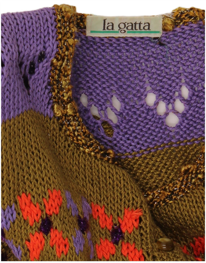 Sweter damski z krótkim rękawem w stylu vintage, UK 14, średni khaki, blok kolorów