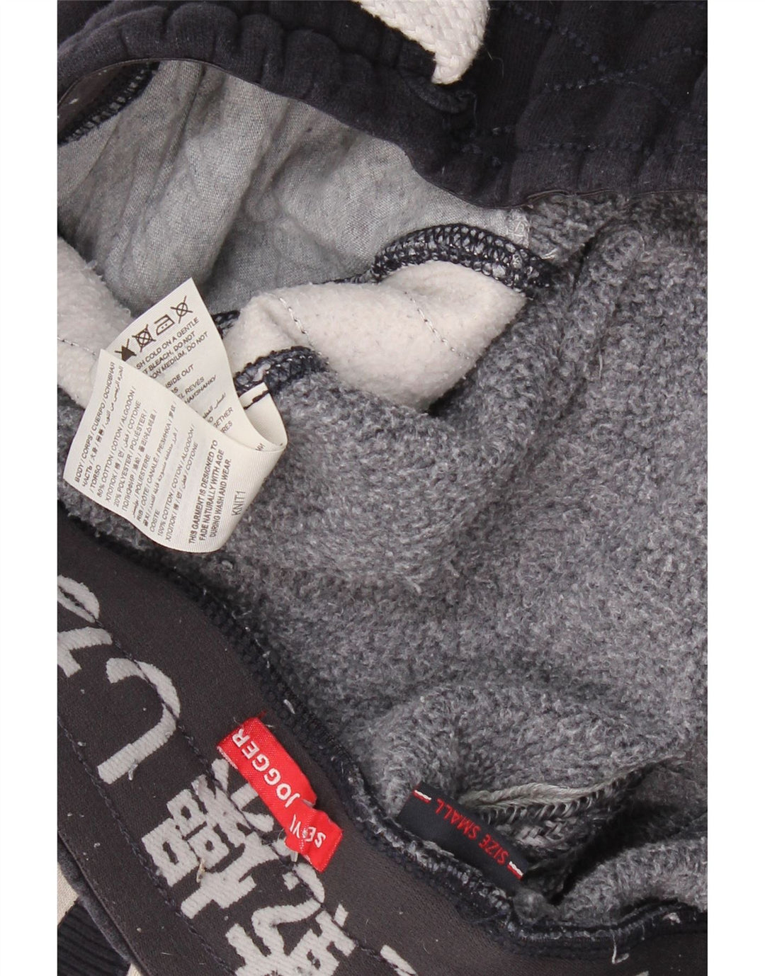 Męskie spodnie dresowe SUPERDRY z grafiką, małe, granatowe, z blokami kolorów