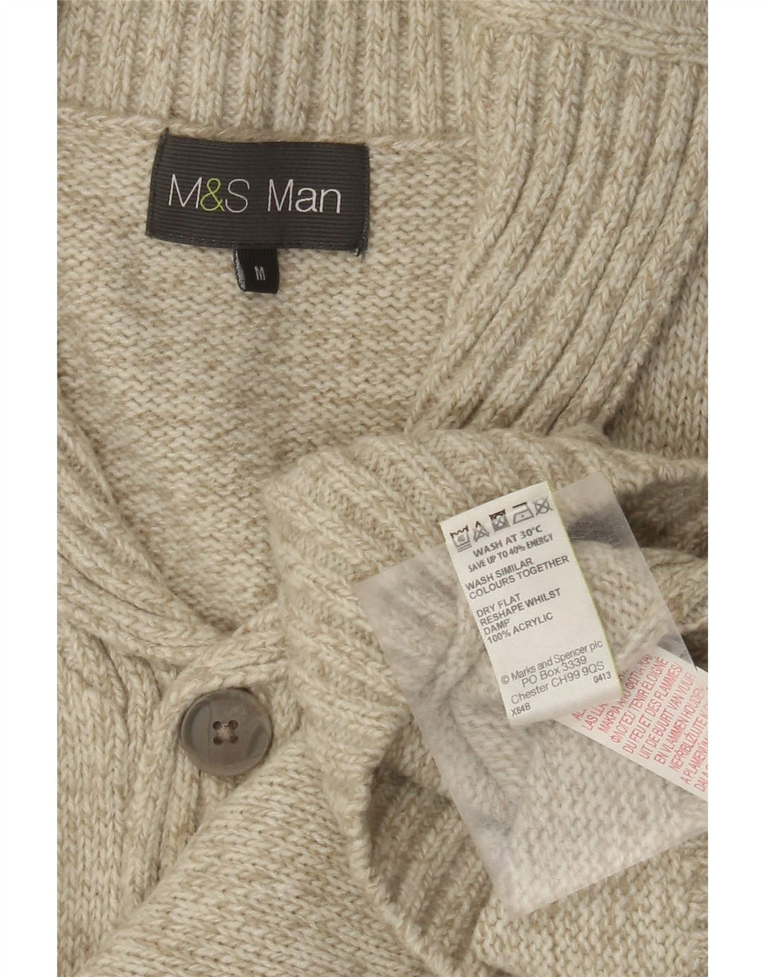 Marks & Spencer Męski sweter z szalowym dekoltem, średni zielony, nakrapiany akryl