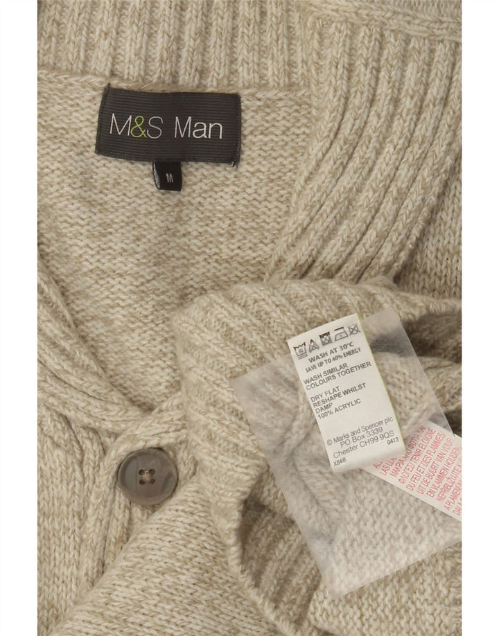 Marks & Spencer Męski sweter z szalowym dekoltem, średni zielony, nakrapiany akryl