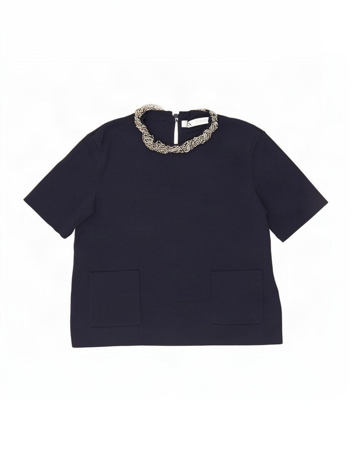 Damska bluzka Zara Crop Top UK 12 Średni granatowy wiskoza