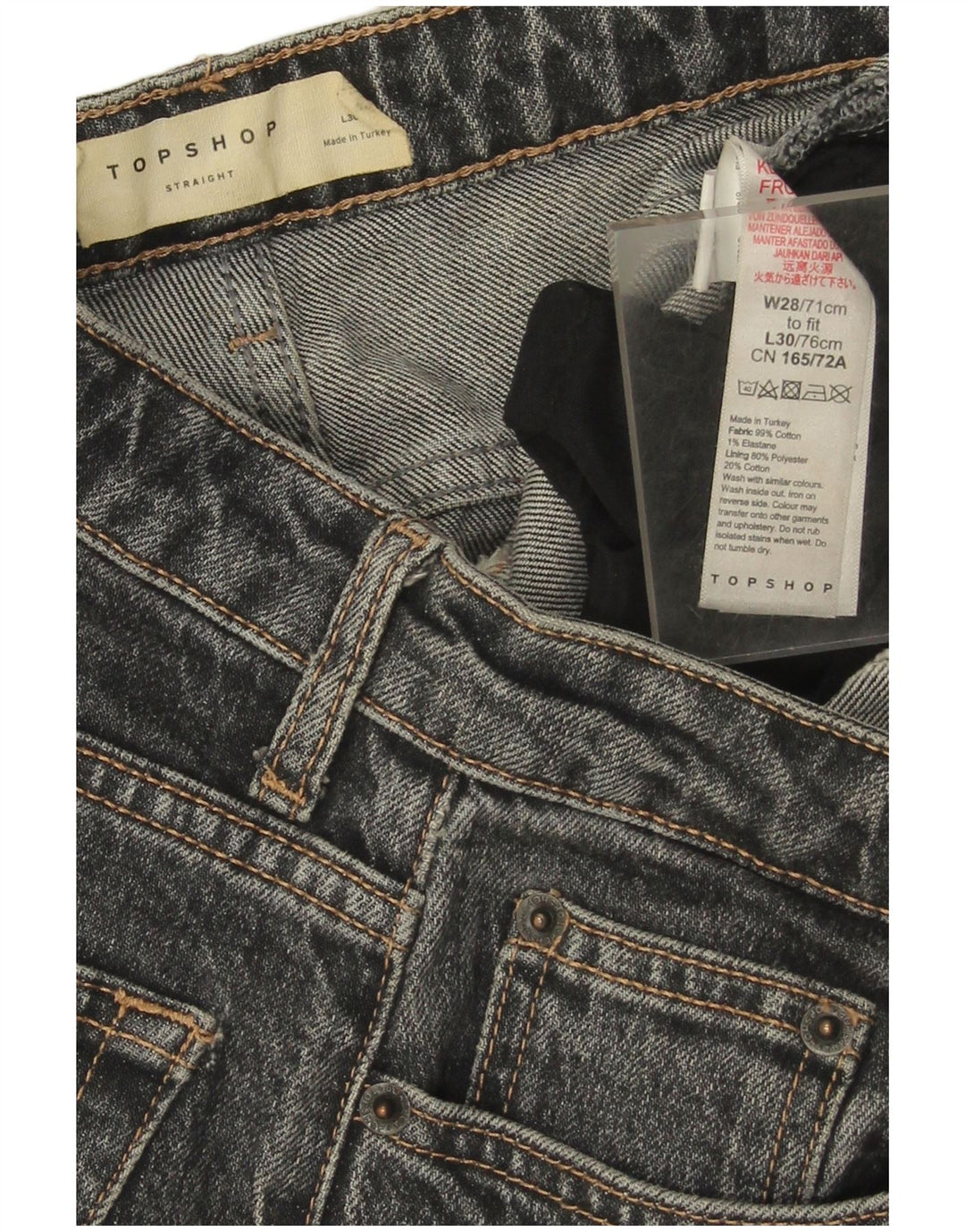 Damskie proste dżinsy Topshop W28 L25 Szara bawełna