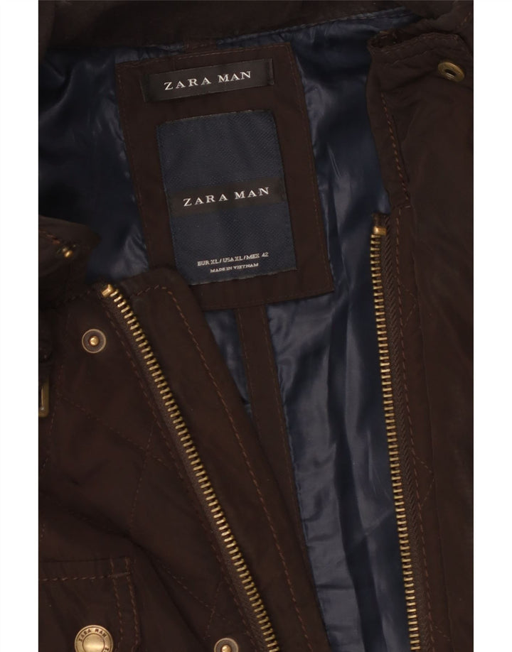 Męska pikowana kurtka wojskowa Zara UK 42 XL brązowa