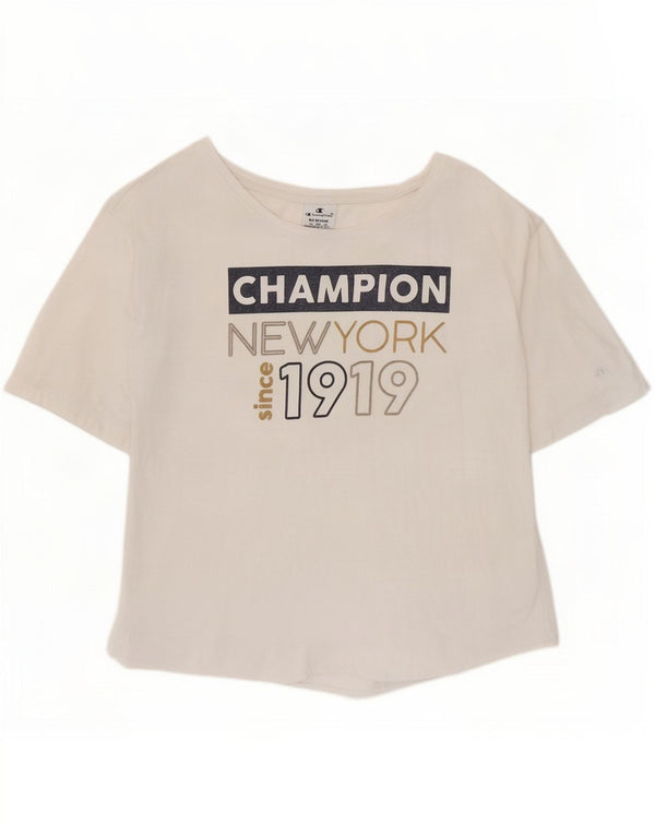 Damska koszulka Champion Crop Graphic Top UK 14 Średnia biała bawełna