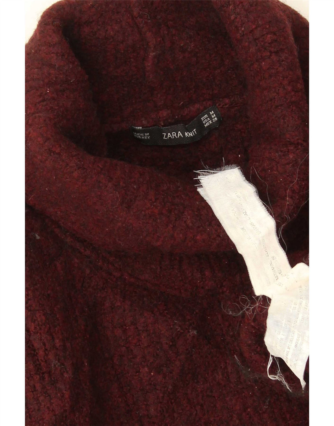 Damski sweter oversize Zara z wywijanym dekoltem UK 14 Średni bordowy wiskoza