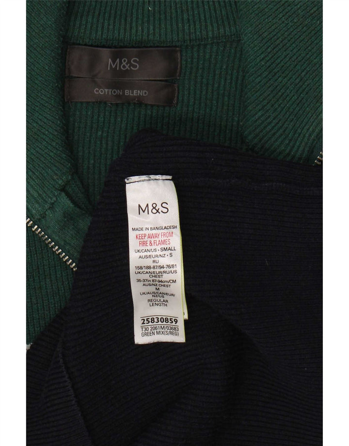 Marks & Spencer Męski sweter z zamkiem błyskawicznym, mały, granatowy, z blokami kolorów