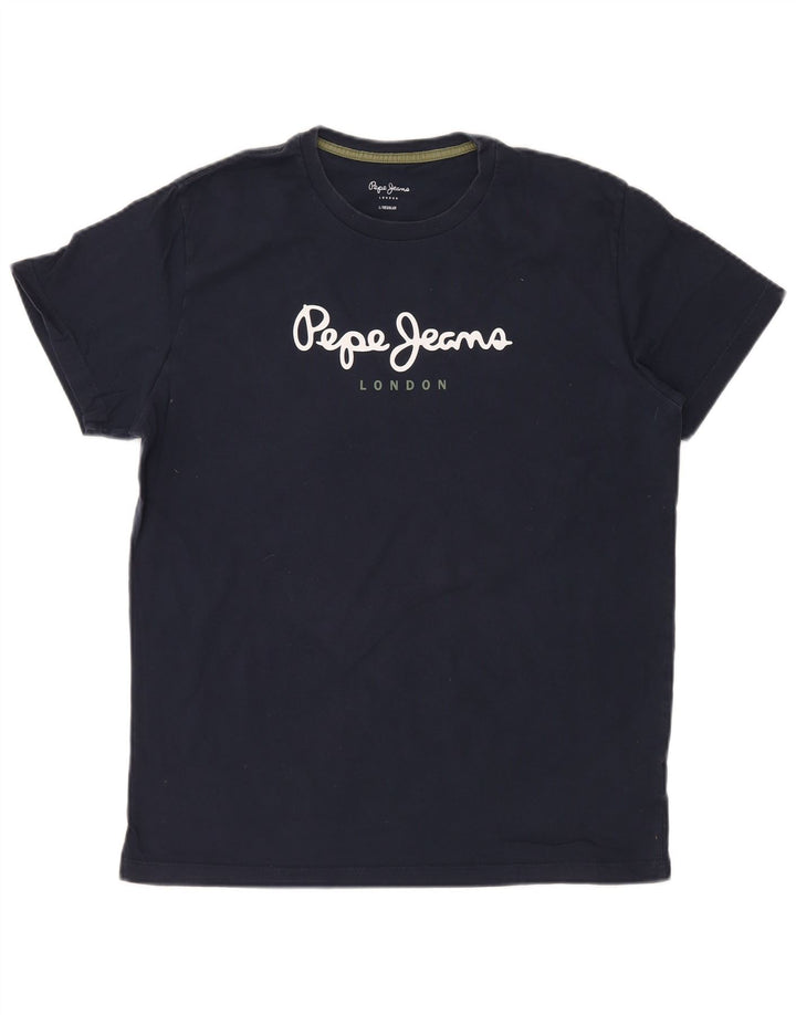 PEPE JEANS Męski T-shirt z grafiką o regularnym kroju, duży, granatowy, bawełniany