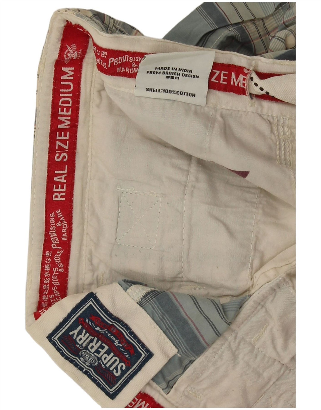 Damskie spodenki Superdry Medium W30, bawełniana niebieska kratka